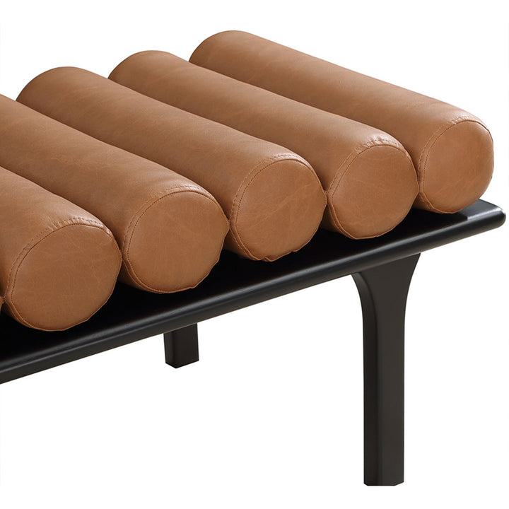Landon Vegan Leather Upholstered Bench — Cognac / Black