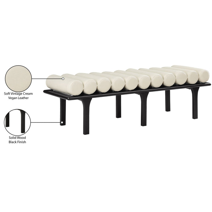 Landon Vegan Leather Upholstered Bench — Cream / Black