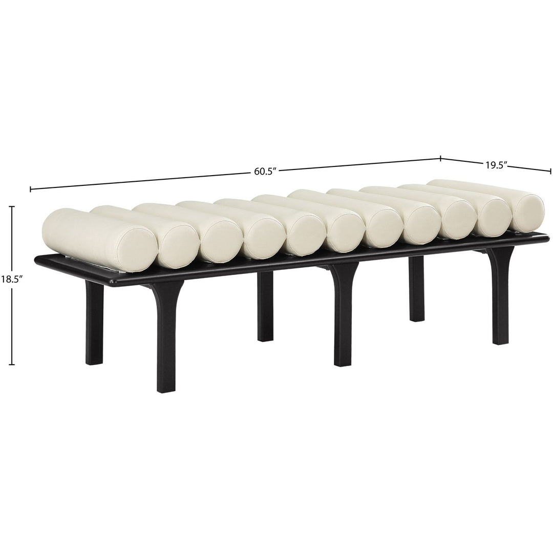 Landon Vegan Leather Upholstered Bench — Cream / Black