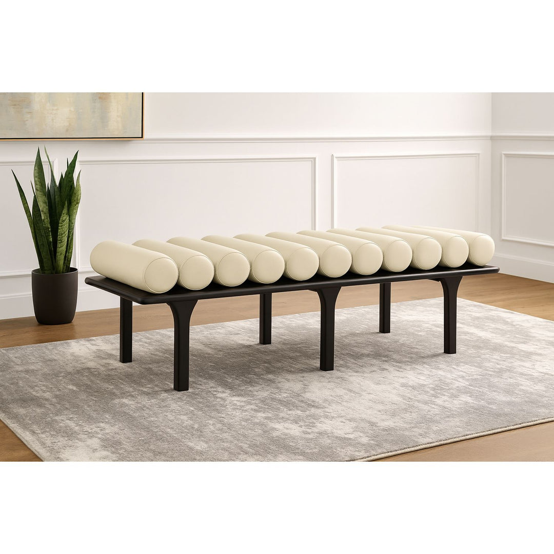 Landon Vegan Leather Upholstered Bench — Cream / Black