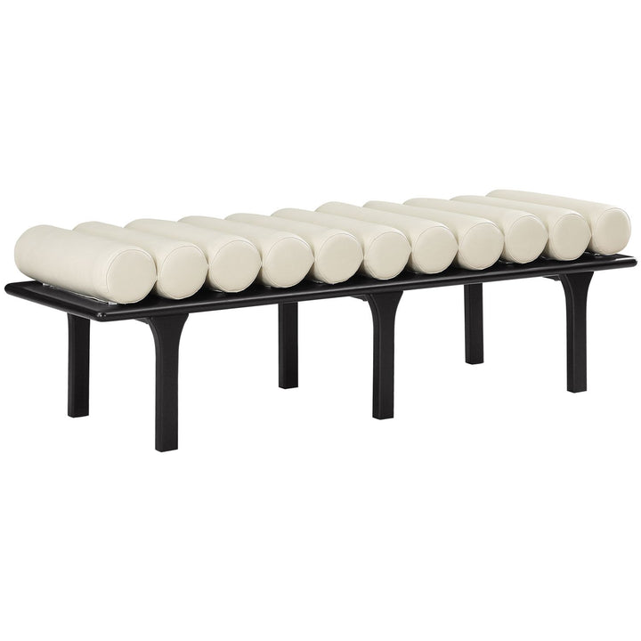 Landon Vegan Leather Upholstered Bench — Cream / Black