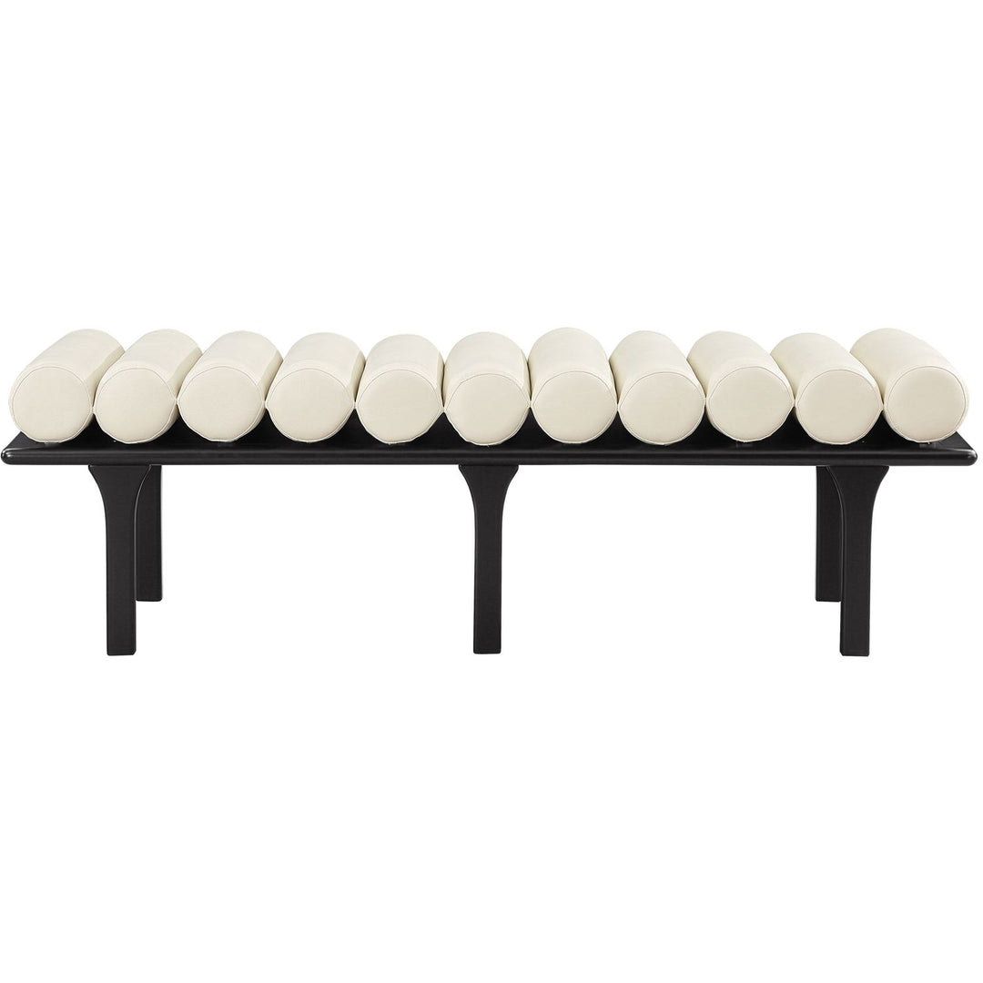 Landon Vegan Leather Upholstered Bench — Cream / Black