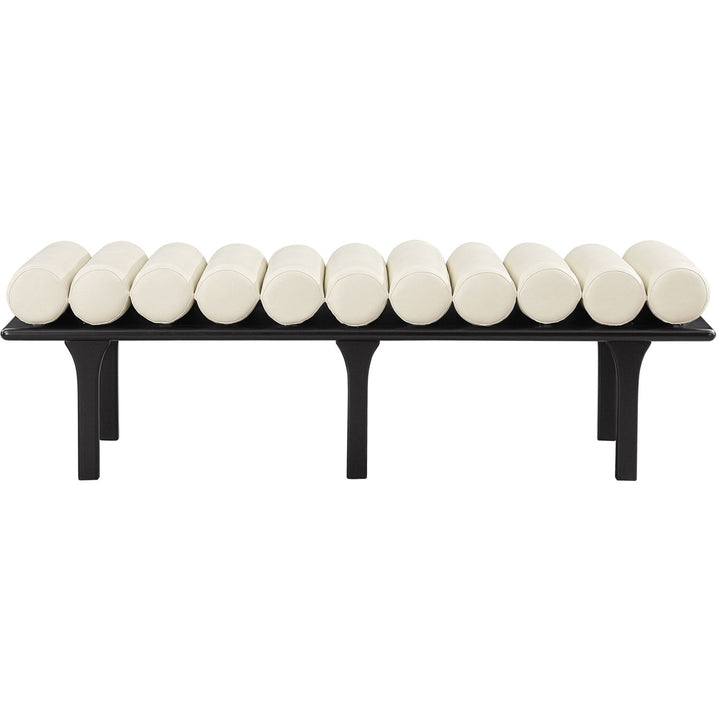 Landon Vegan Leather Upholstered Bench — Cream / Black