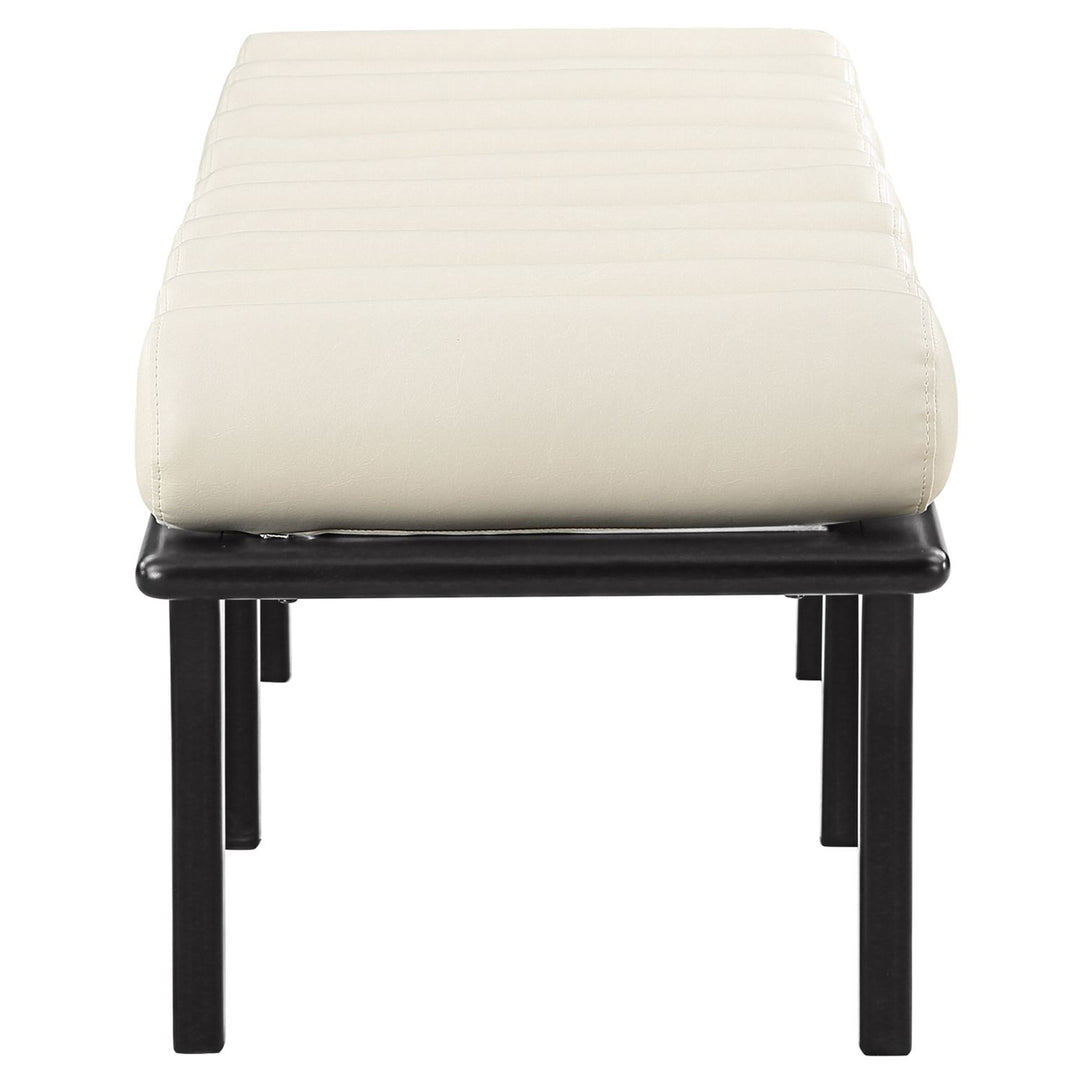 Landon Vegan Leather Upholstered Bench — Cream / Black