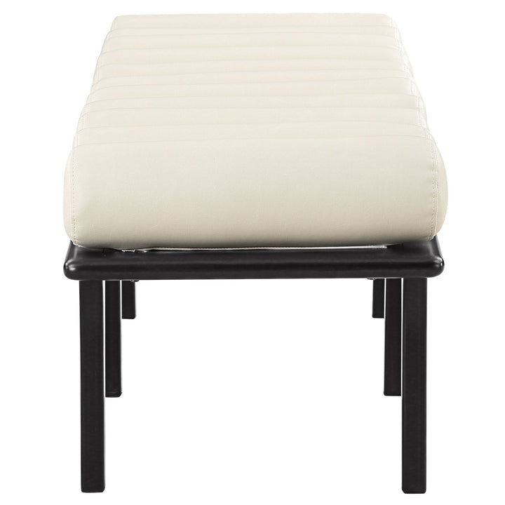 Landon Vegan Leather Upholstered Bench — Cream / Black
