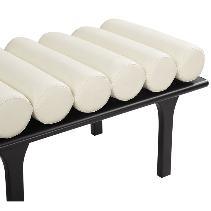 Landon Vegan Leather Upholstered Bench — Cream / Black