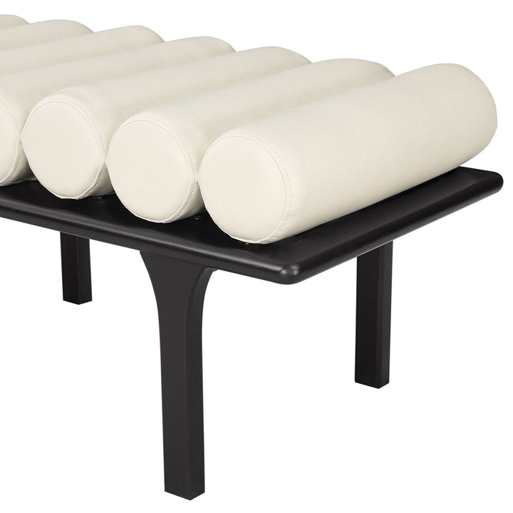 Landon Vegan Leather Upholstered Bench — Cream / Black