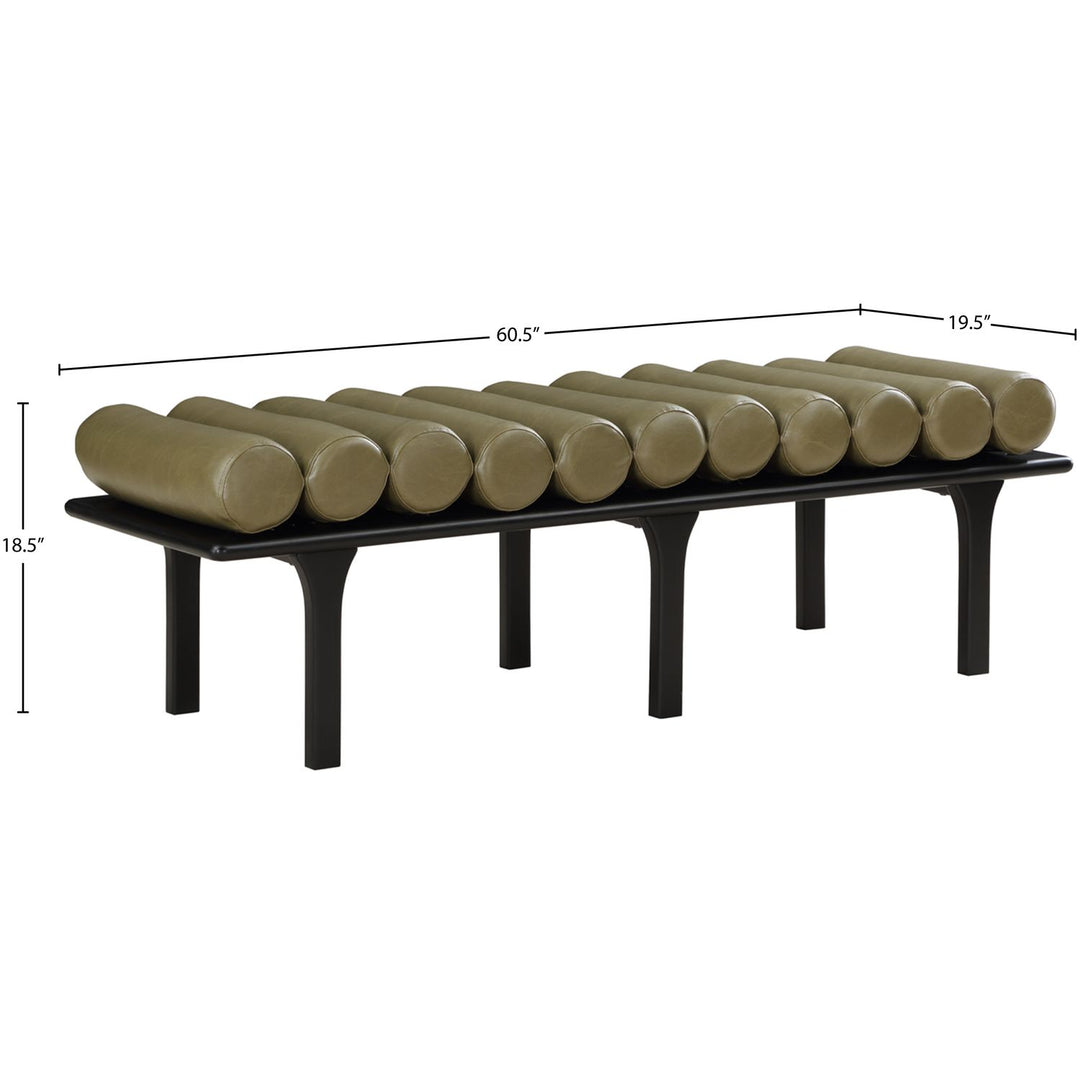 Landon Vegan Leather Upholstered Bench — Olive Green / Black