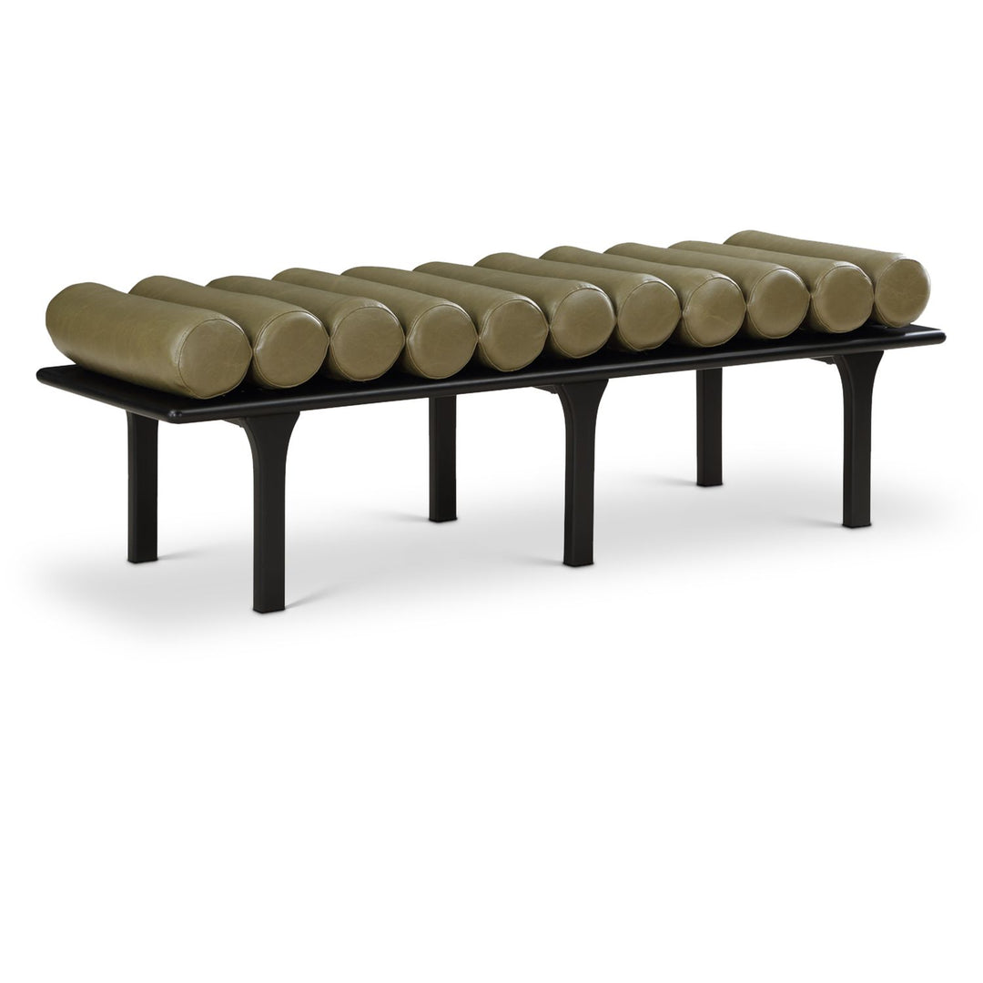 Landon Vegan Leather Upholstered Bench — Olive Green / Black