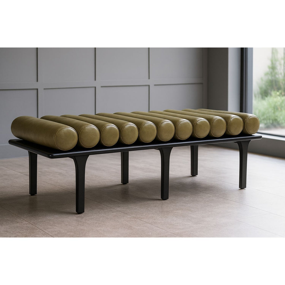 Landon Vegan Leather Upholstered Bench — Olive Green / Black
