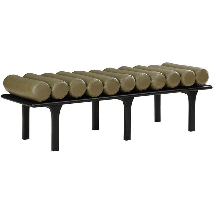 Landon Vegan Leather Upholstered Bench — Olive Green / Black
