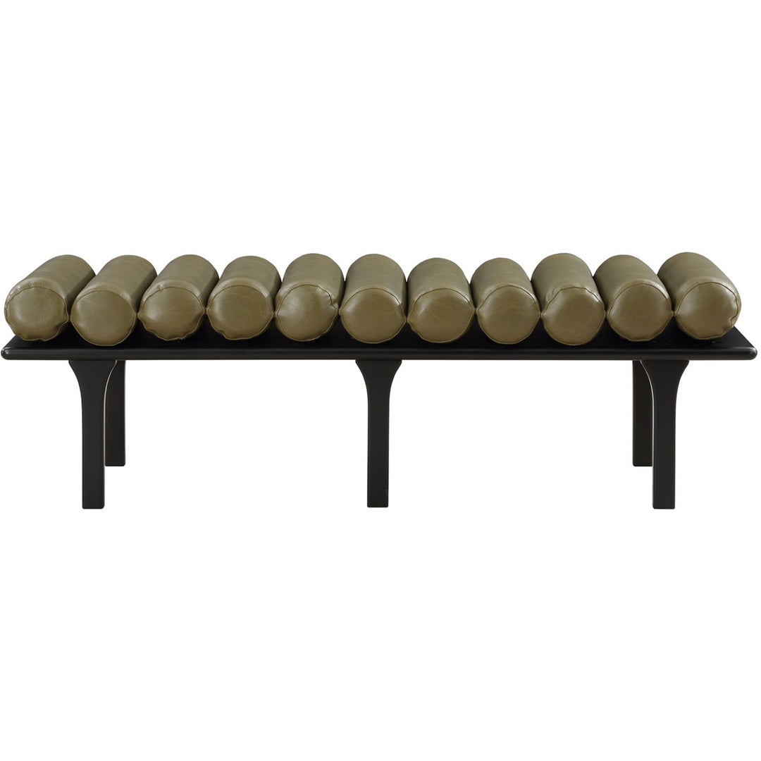 Landon Vegan Leather Upholstered Bench — Olive Green / Black
