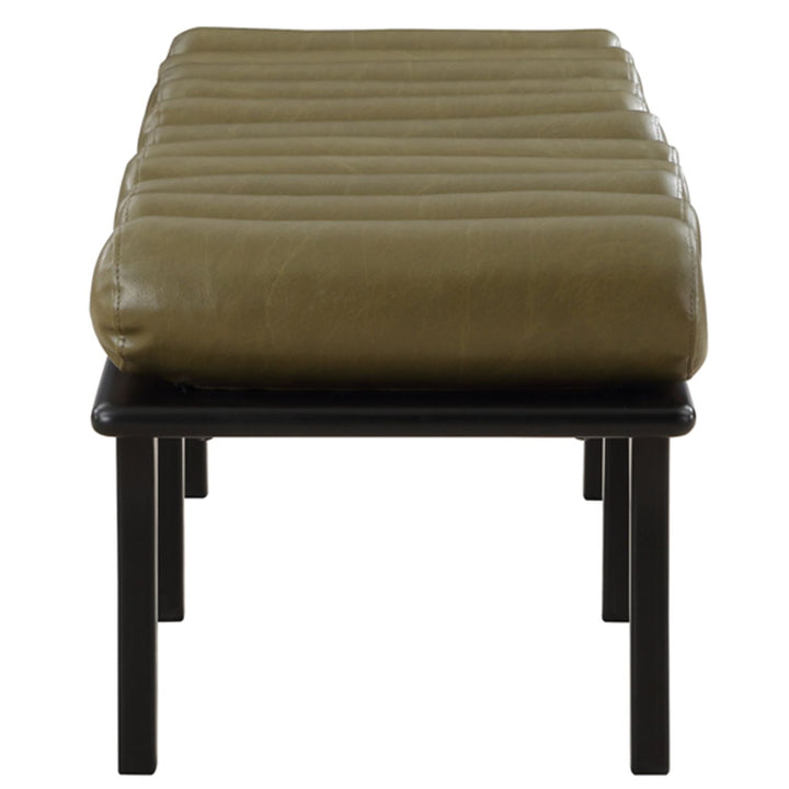 Landon Vegan Leather Upholstered Bench — Olive Green / Black