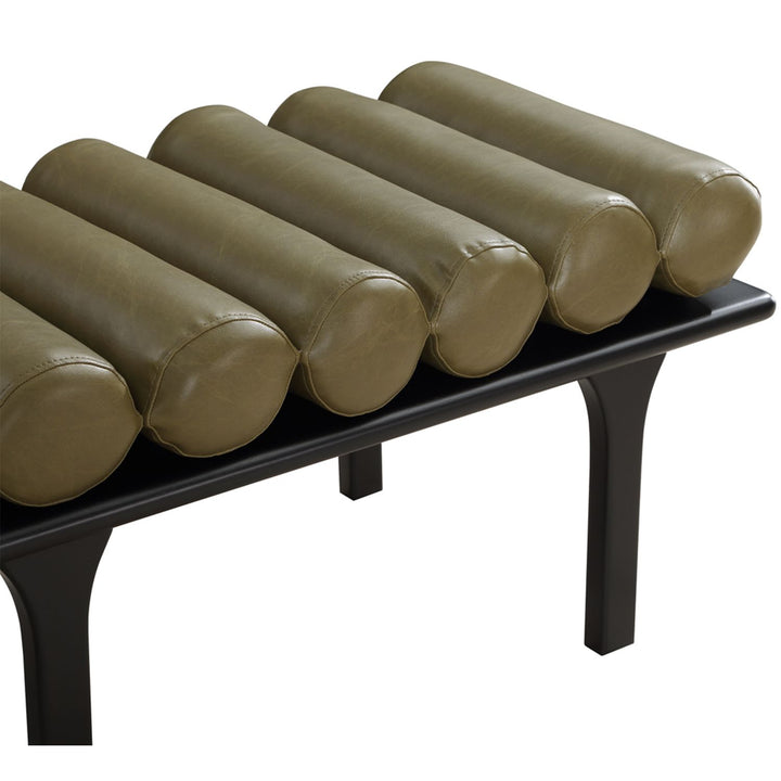 Landon Vegan Leather Upholstered Bench — Olive Green / Black