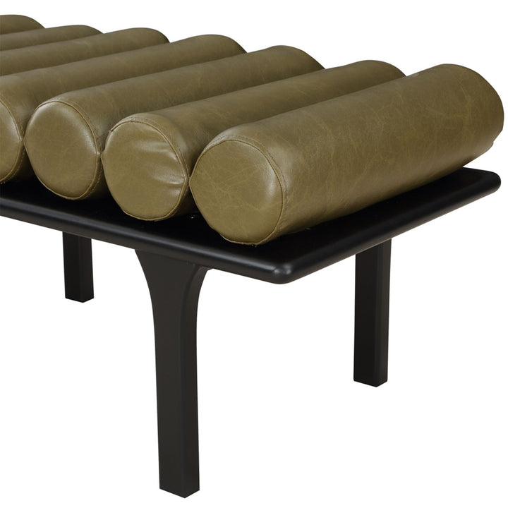 Landon Vegan Leather Upholstered Bench — Olive Green / Black