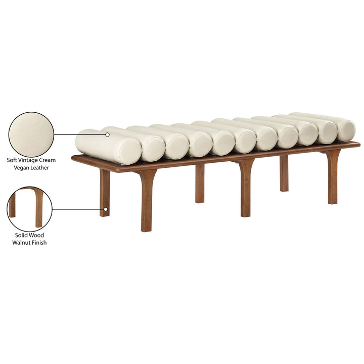 Landon Vegan Leather Upholstered Bench — Cream / Walnut