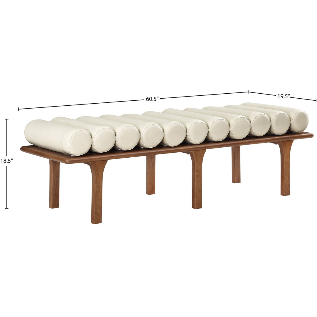 Landon Vegan Leather Upholstered Bench — Cream / Walnut