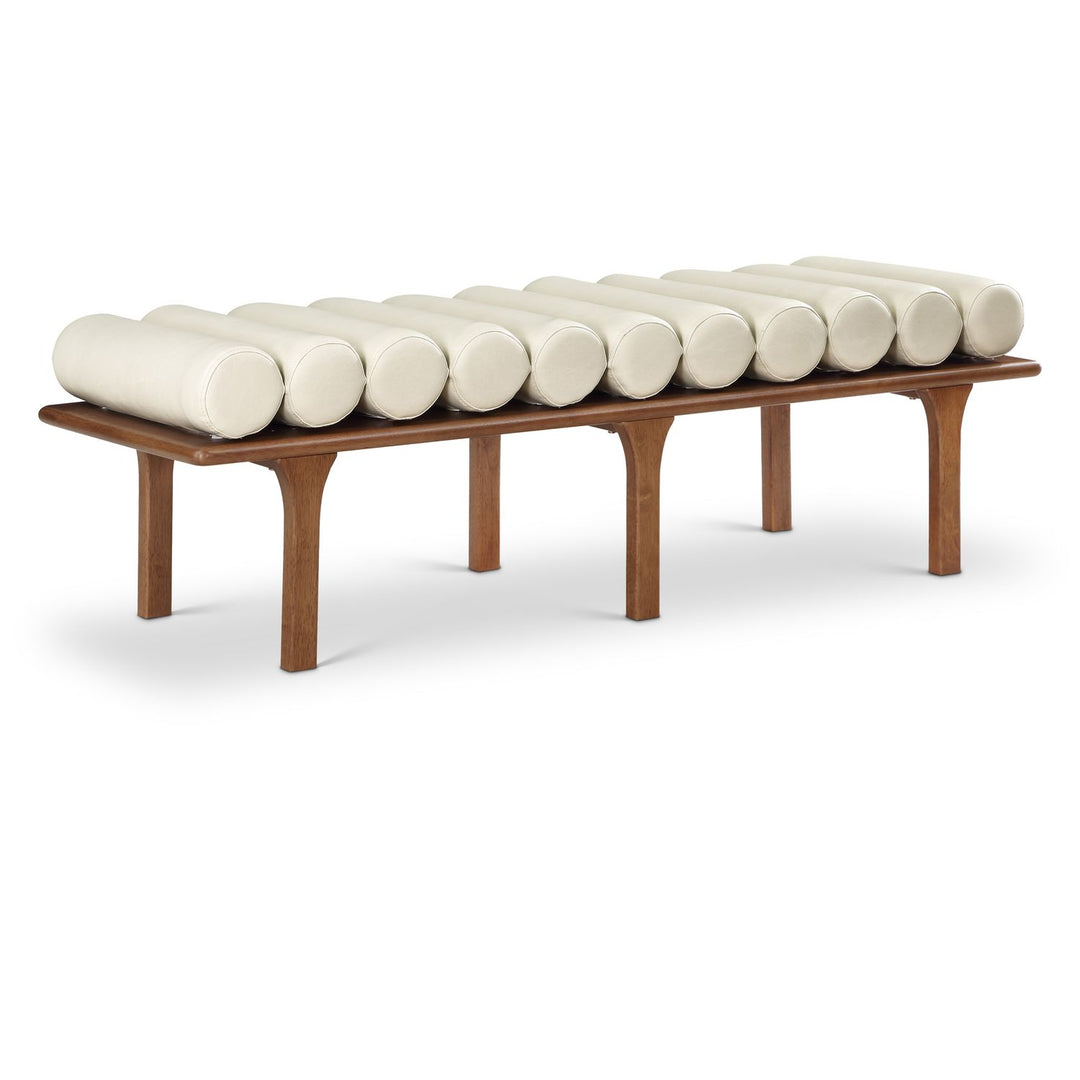 Landon Vegan Leather Upholstered Bench — Cream / Walnut