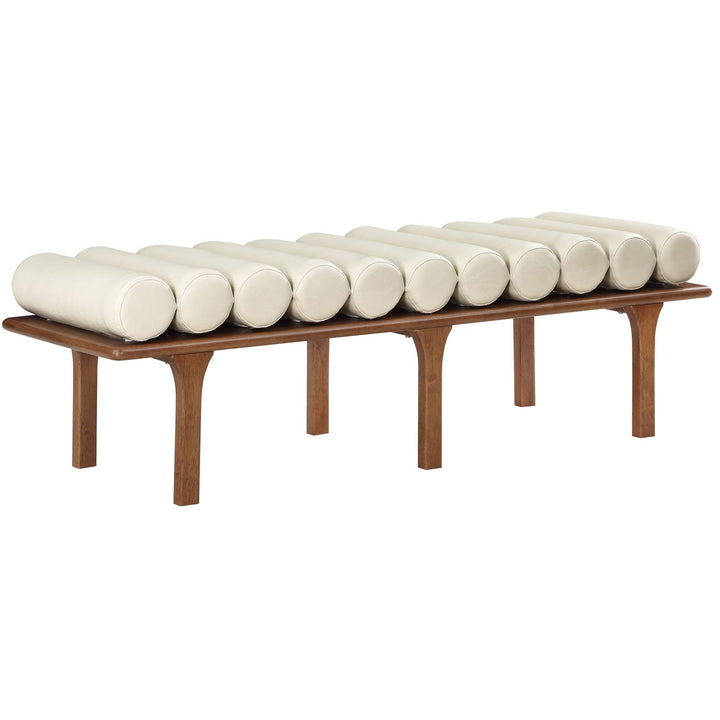 Landon Vegan Leather Upholstered Bench — Cream / Walnut