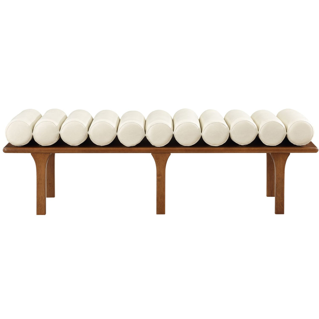 Landon Vegan Leather Upholstered Bench — Cream / Walnut