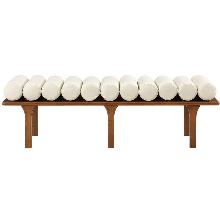 Landon Vegan Leather Upholstered Bench — Cream / Walnut