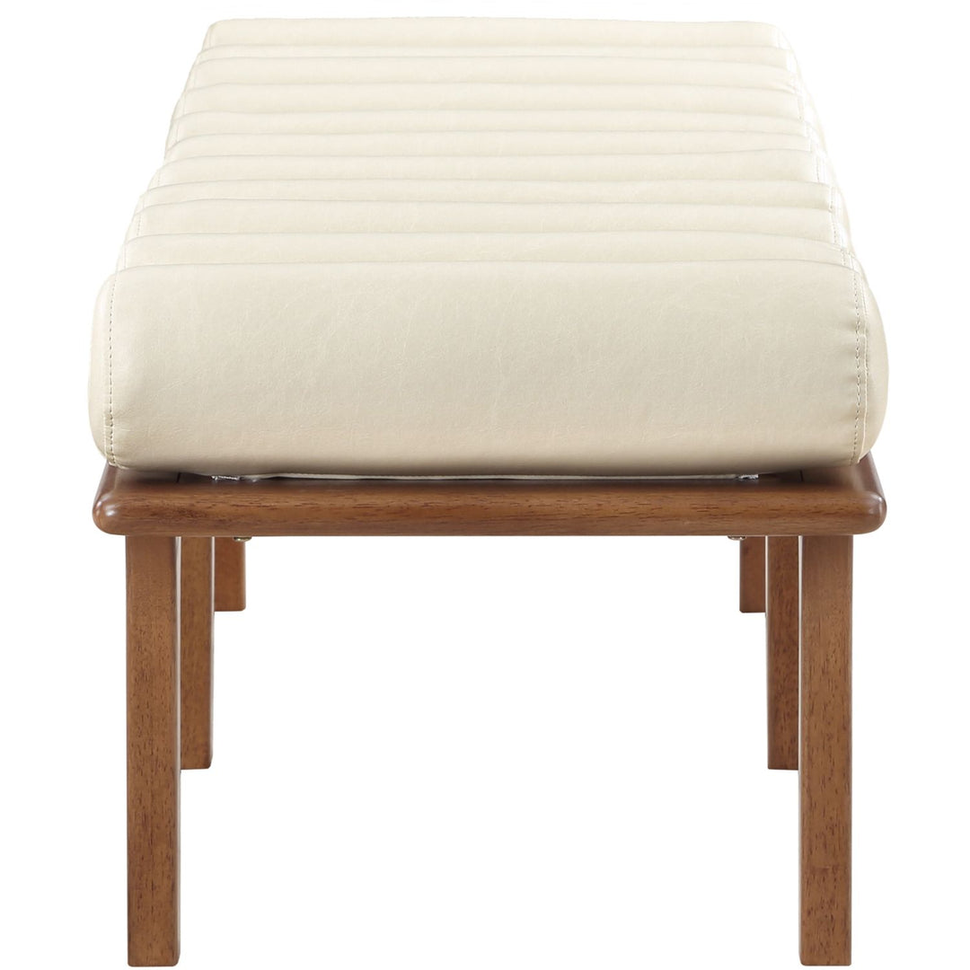 Landon Vegan Leather Upholstered Bench — Cream / Walnut