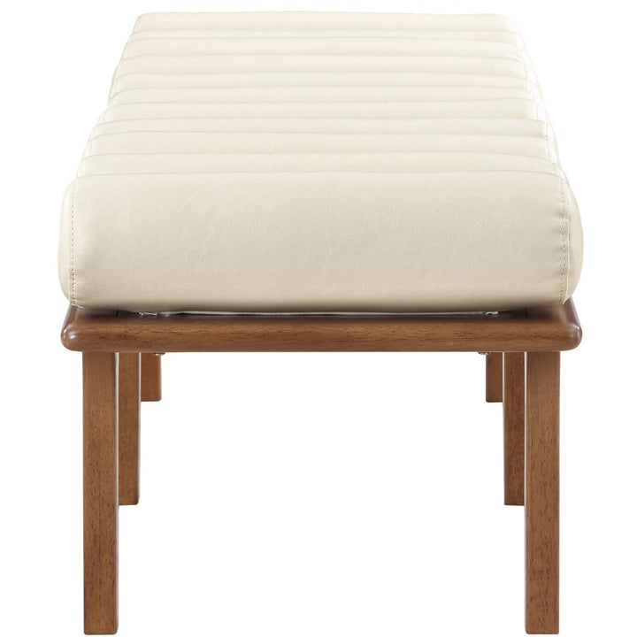 Landon Vegan Leather Upholstered Bench — Cream / Walnut