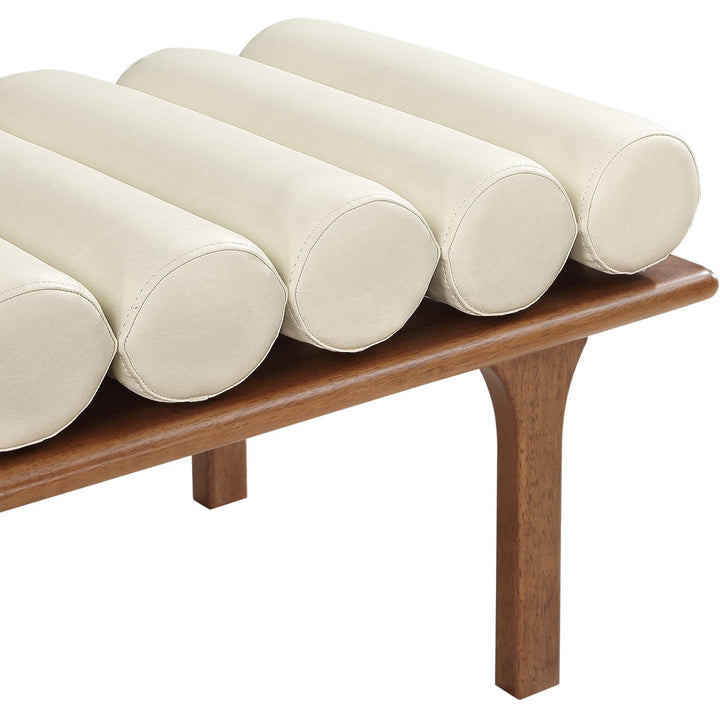 Landon Vegan Leather Upholstered Bench — Cream / Walnut
