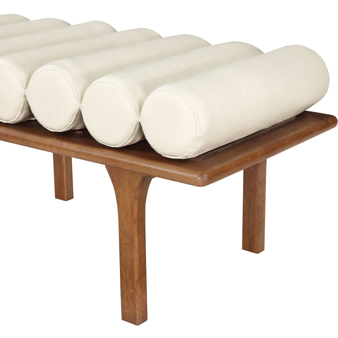 Landon Vegan Leather Upholstered Bench — Cream / Walnut