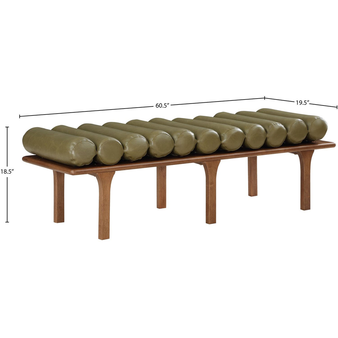Landon Vegan Leather Upholstered Bench — Olive Green / Walnut