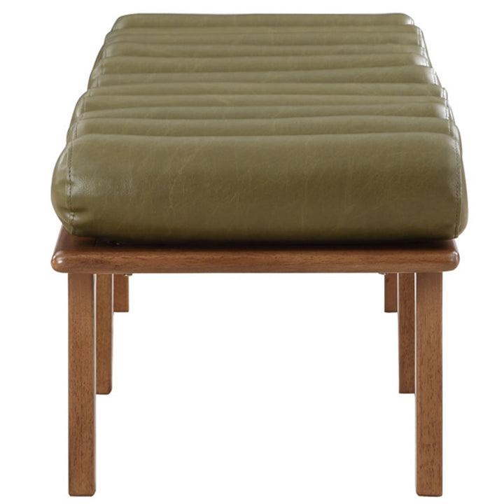 Landon Vegan Leather Upholstered Bench — Olive Green / Walnut