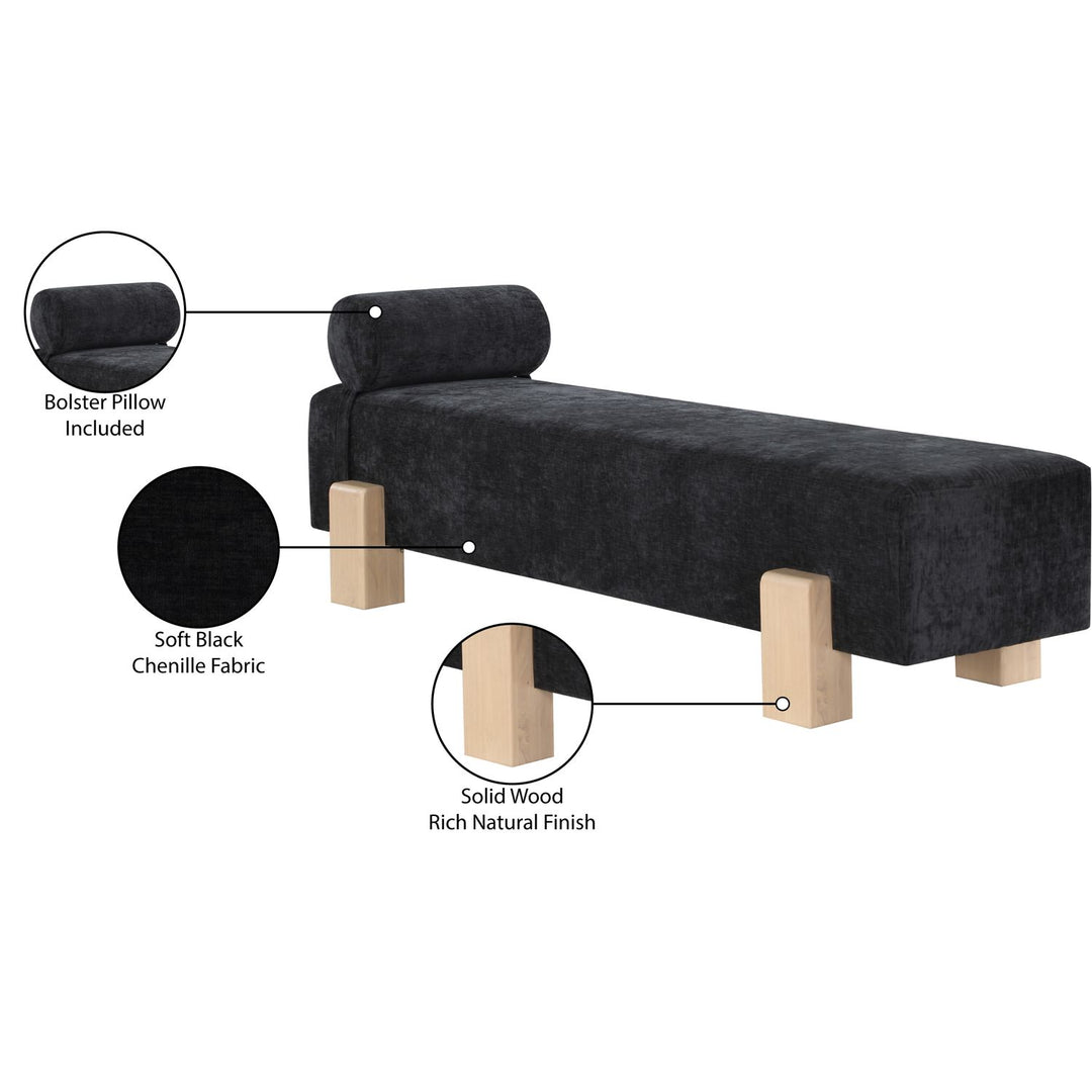 Edison Chenille Fabric Upholstered Bench — Black / Natural
