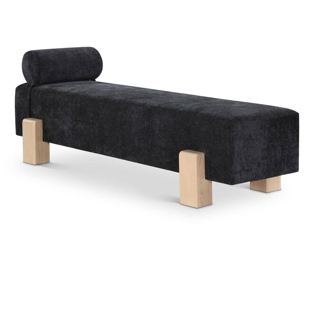 Edison Chenille Fabric Upholstered Bench — Black / Natural
