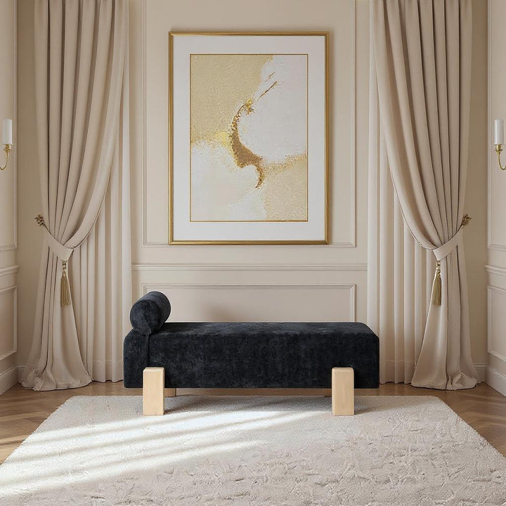 Edison Chenille Fabric Upholstered Bench — Black / Natural