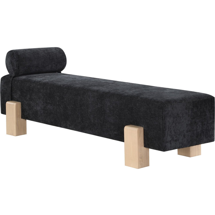Edison Chenille Fabric Upholstered Bench — Black / Natural