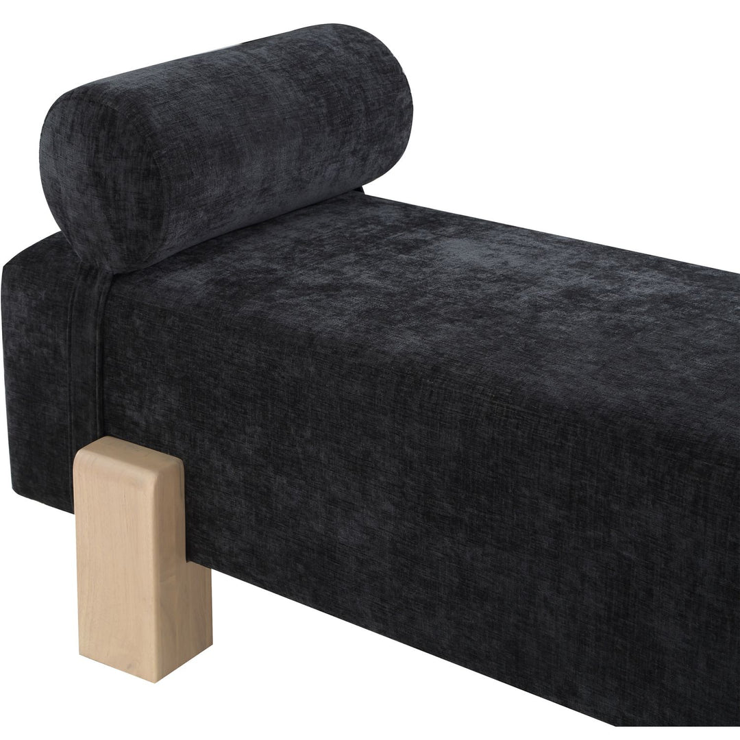 Edison Chenille Fabric Upholstered Bench — Black / Natural