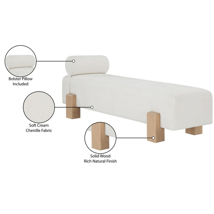 Edison Chenille Fabric Upholstered Bench — Cream / Natural