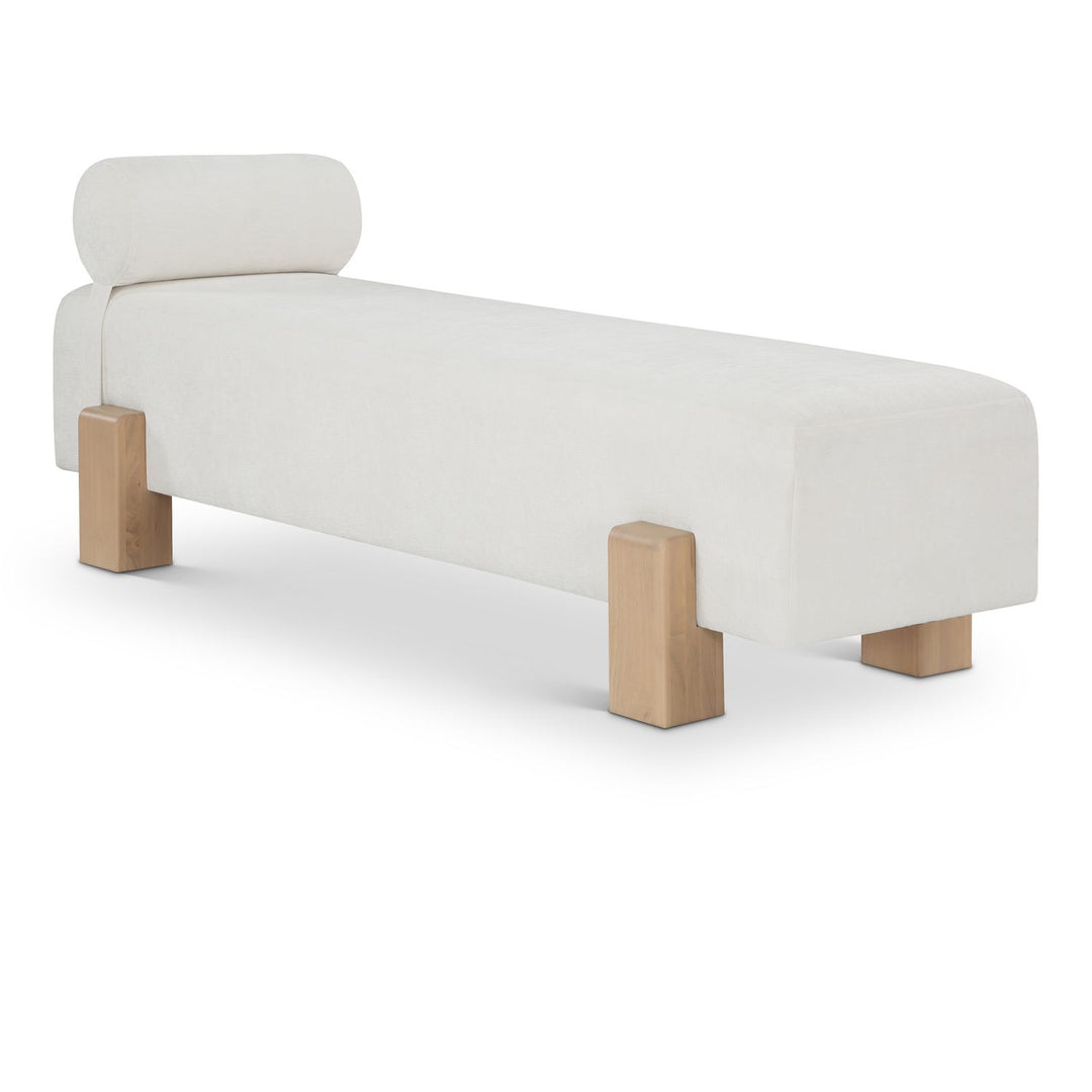 Edison Chenille Fabric Upholstered Bench — Cream / Natural