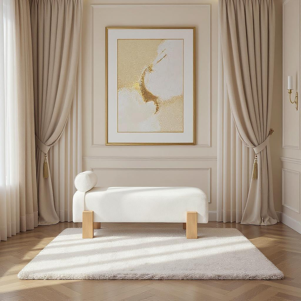 Edison Chenille Fabric Upholstered Bench — Cream / Natural