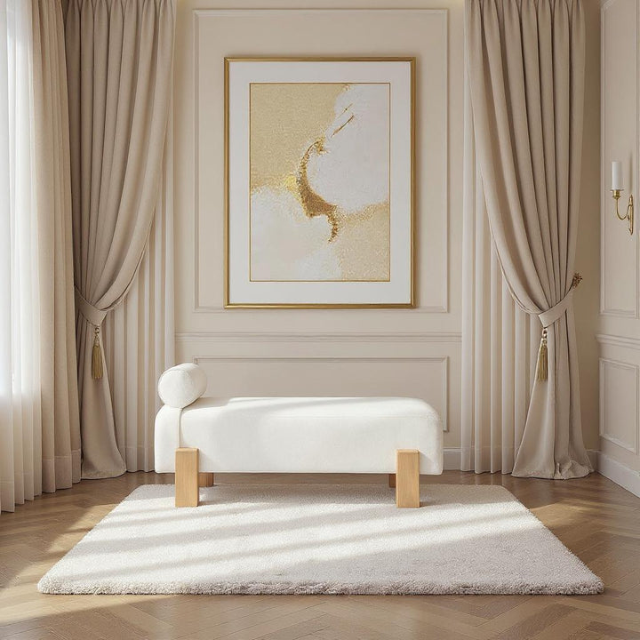 Edison Chenille Fabric Upholstered Bench — Cream / Natural