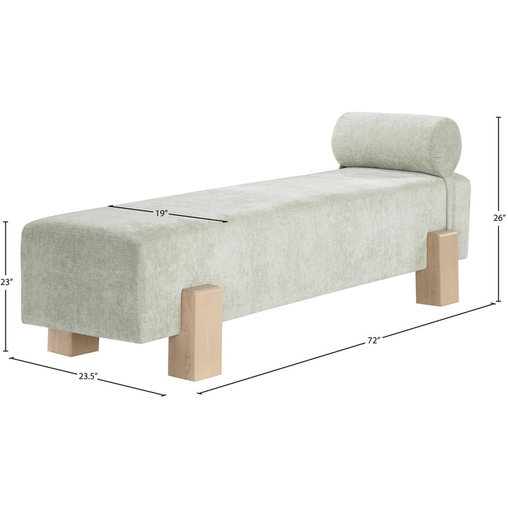 Edison Chenille Fabric Upholstered Bench — Mint Green / Natural