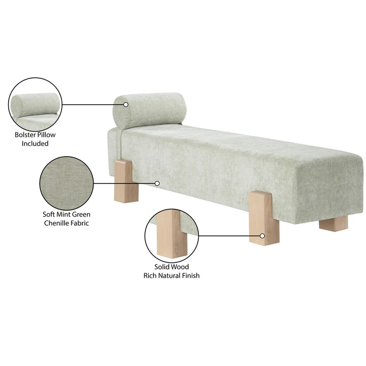 Edison Chenille Fabric Upholstered Bench — Mint Green / Natural