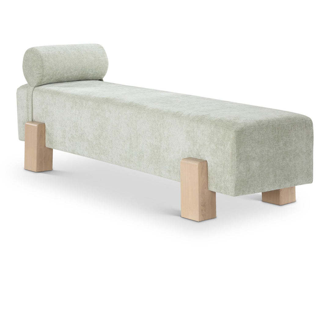 Edison Chenille Fabric Upholstered Bench — Mint Green / Natural