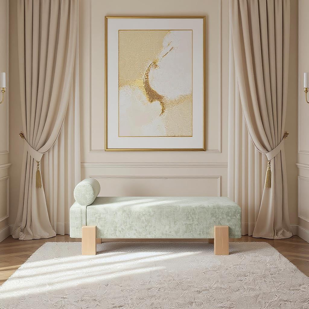 Edison Chenille Fabric Upholstered Bench — Mint Green / Natural