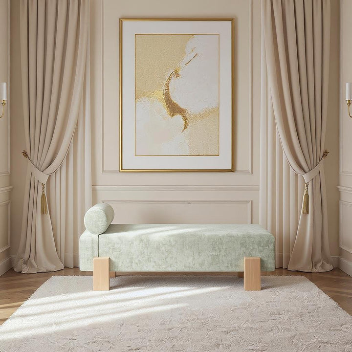 Edison Chenille Fabric Upholstered Bench — Mint Green / Natural
