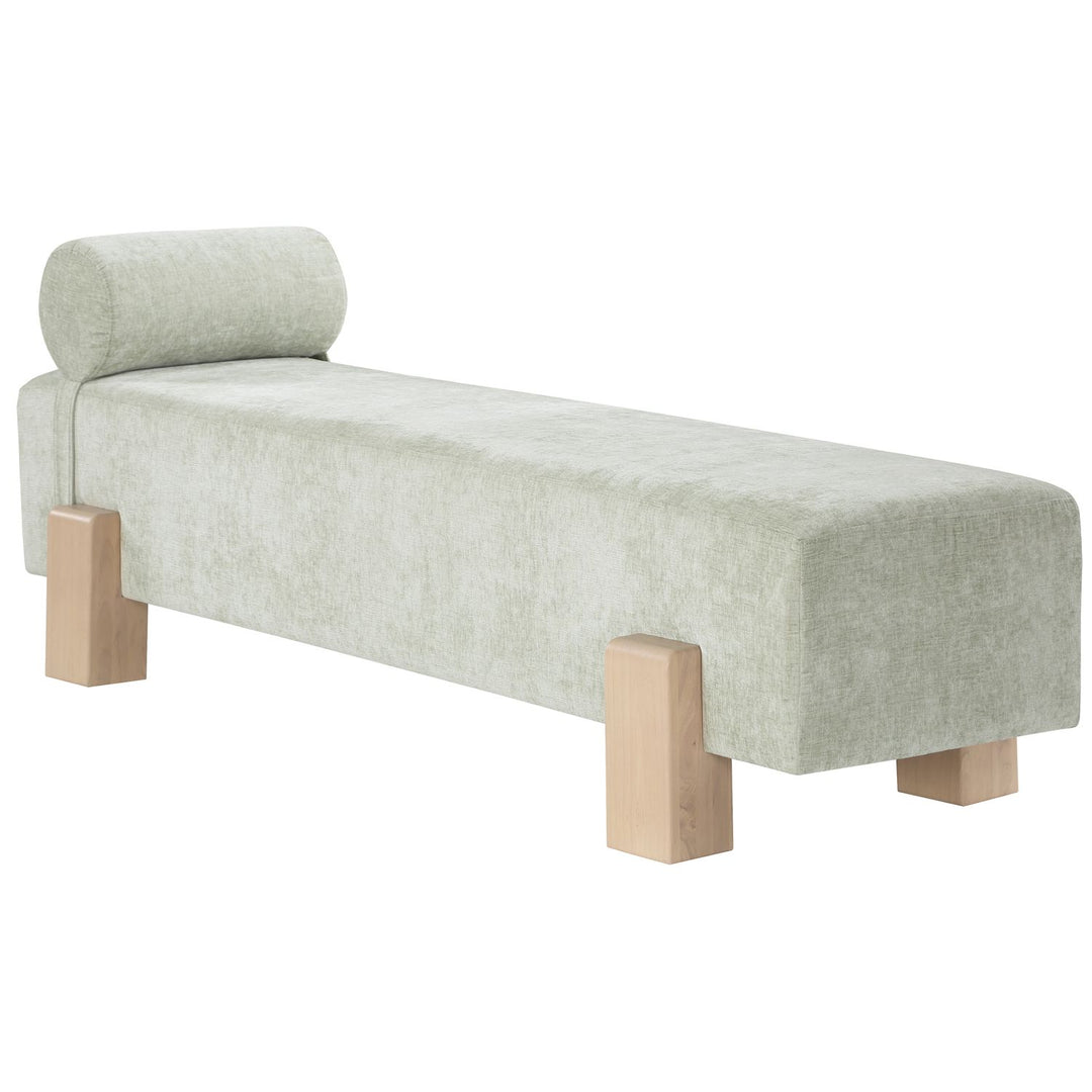 Edison Chenille Fabric Upholstered Bench — Mint Green / Natural