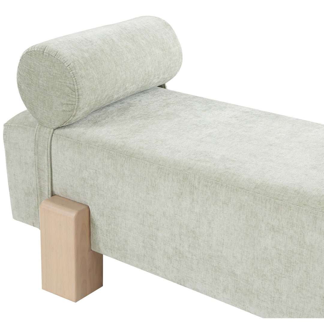 Edison Chenille Fabric Upholstered Bench — Mint Green / Natural