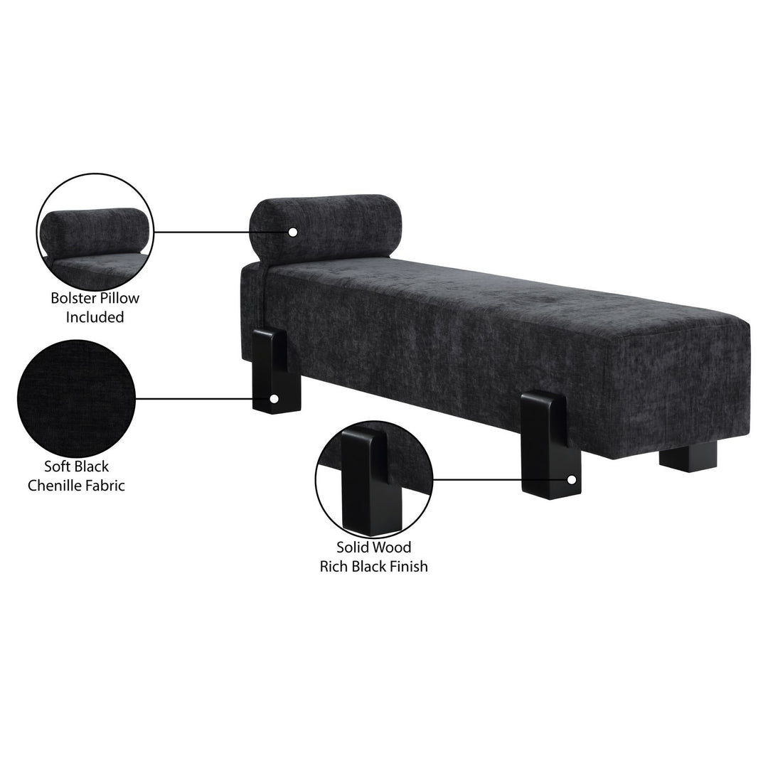 Edison Chenille Fabric Upholstered Bench — Black / Black