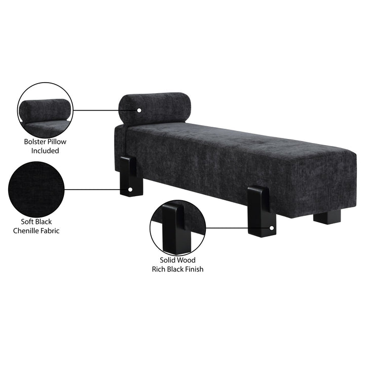 Edison Chenille Fabric Upholstered Bench — Black / Black