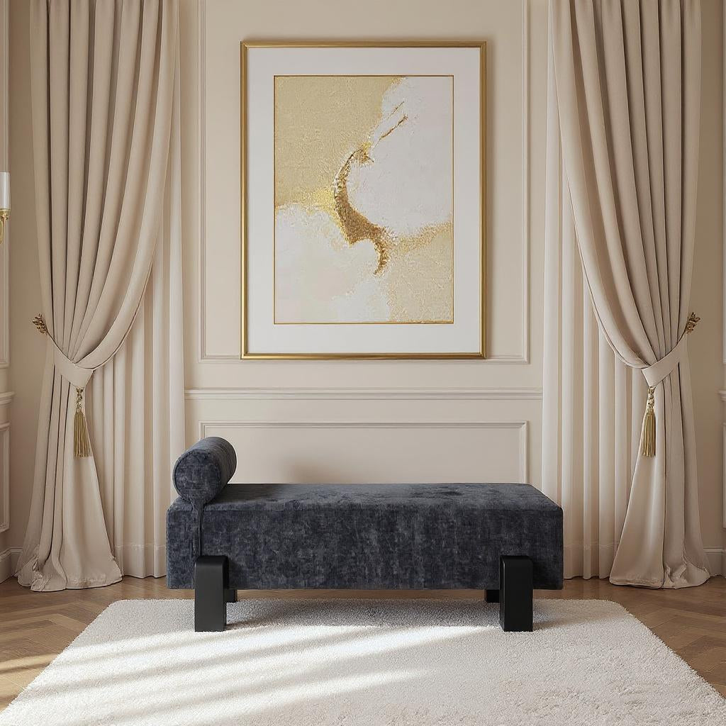 Edison Chenille Fabric Upholstered Bench — Black / Black